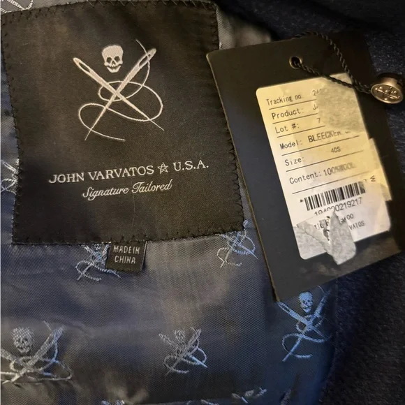 JOHN VARVATOS BLEECKER BLUE TWO BUTTON STRETCH WOOL BLEND BLAZER